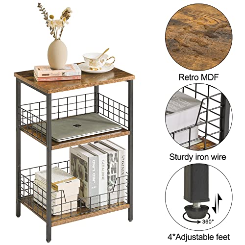 YMYNY 3 Tier End Table with Storage Rack, Side Table Small Nightstand, Coffee Table, Industrial Style, Small Table in Living Room and Bedroom, 40