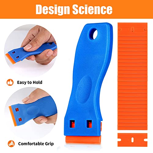 Plastic Scraper with 20PCS Plastic Razor Blade, Window Scrapers Ceramic Glass Scraper Tool, Sticky Remover for Removing Lable, Glue, Decal in The