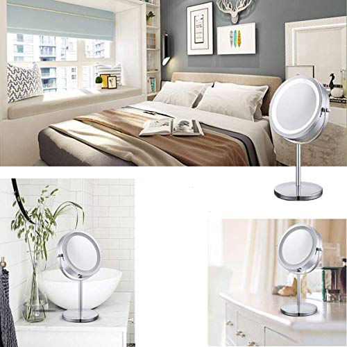 Meowoo Magnifying Mirror 10x, Illuminated Makeup Mirror With Lights, Double Side, 360°Rotation, 7 Inch Led Mirror for Table