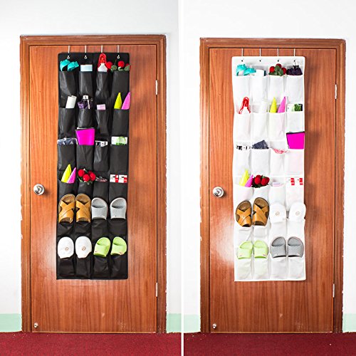 Colleer Shoe Organizer Over the Door 24 -Pocket Hanging Shoe Rack Door Shelf Hanger Holder Storage Bag (Black)