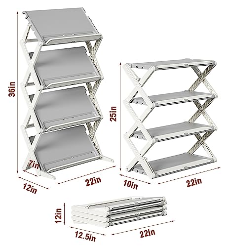 KINZURE Installation-Free Foldable Shoe Rack, 4-Tier Free Standing Shoe Shelf, 10-12 Pairs Shoe Storage, Small Corner Display Rack, Kitchen, Bath