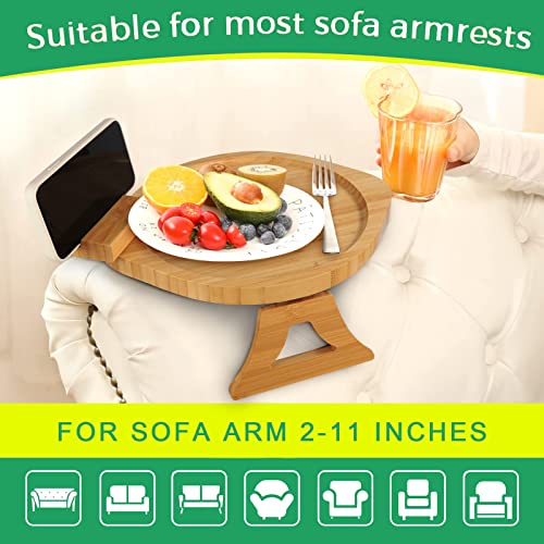 NewFree Bamboo Sofa Arm Tray Table, Tray Sofa Table for Wide Couches, Sofa Table with Rotating Phone Holder, Portable Stable Couch Armrest Sofa T