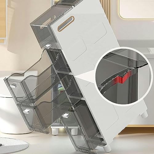 Narrow Bathroom Floor Cabinet, Slim Toilet Storage Cabinet Storage Tower with Clear Drawers and Casters, Sturdy Narrow Dresser Tower for Bathroom
