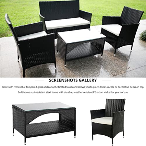 CZDYUF 8 PCS Patio Furniture Outdoor Garden Conversation Wicker Sofa Set, Beige Cushions +Black Wicker