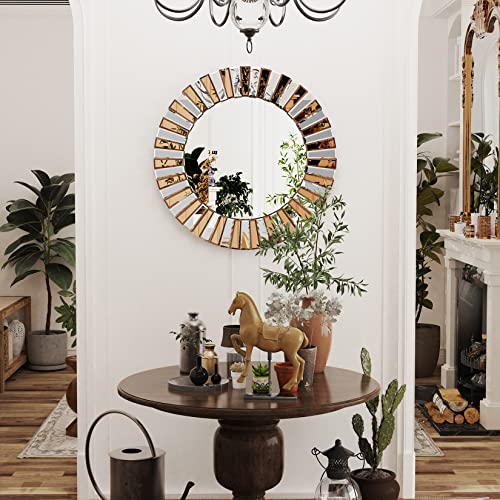 Hallway Art Wall Mirror Decorative: Round Golden and Silver Hung Mirrors 60cm Elegant Artistic Look 5mm Premium Glass 3D Stereoscopic Irregular B