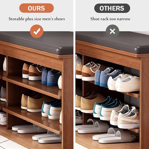 N/A Entryway Bench with PU Leather Cushion Shoe Rack Bench, 2 Tier Storage Shelf, Self-Assembly, for Small Space Entrance Bench with Shoe Storage