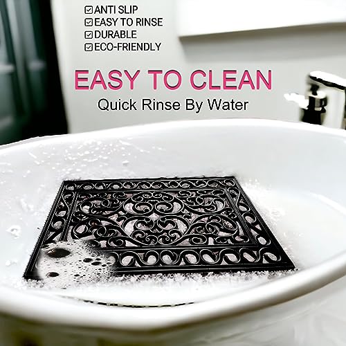 Rubber Door Mat Anti-Fatigue Floor Mat Decorative Wrought Iron Effect Drainage Heavy Duty Washable Non-Slip Patio Dirt Scrapper Outdoor Mat Suita