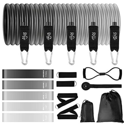 Odoland Resistance Bands Set Workout Bands with 5 Stackable Exercise Bands, 4 Resistance Loop Bands, Door Anchors, Handles and Ankle Straps for H