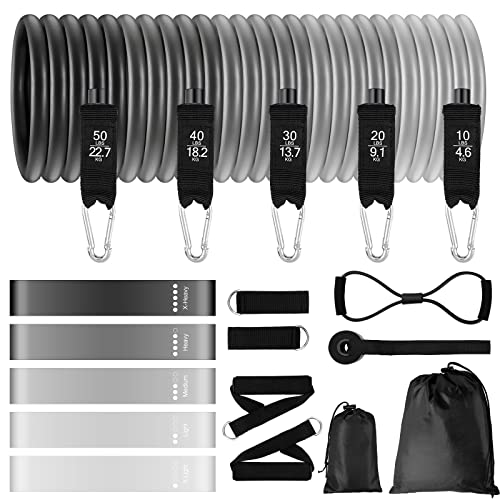Odoland Resistance Bands Set Workout Bands with 5 Stackable Exercise Bands, 4 Resistance Loop Bands, Door Anchors, Handles and Ankle Straps for H