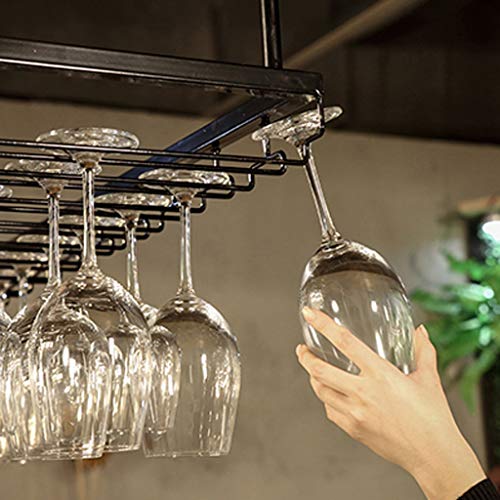 Hanging Wall Upside Down Storage Rack Wine Wrought Iron Inverted High Cup Holder J1114, PIBM, Black, 90cm*35cm