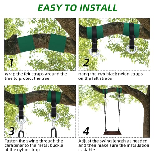PELLOR Wood Tree Swing Seat with Tree Protector and Swing Hanging Kit Wooden Swing Set for Children Adult Kids in the Garden,Yard,Outdoor & Indoo