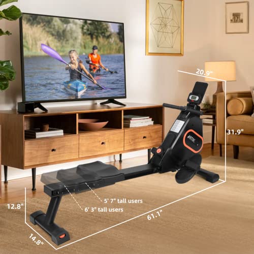 Magnetic Rowing Machine for Home Use 350LB Weight Capacity Super Quiet Ergonomic Rower Machine, 2023 Upgraded Silent Aluminum Slide Rail Row Mach