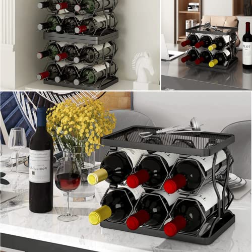 HOMYLULU Wine Racks Countertop 6 Bottle Stackable Counter Wine Rack Shelf Freestanding Small Tabletop Wine Bottle Holder Storage Display for Kitc