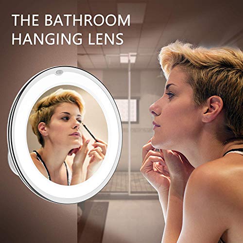LINPOZONE Version 10X Magnifying Makeup Vanity Mirror with Lights, LED Lighted Portable Hand Cosmetic Magnification Light up Mirrors for Home Tab
