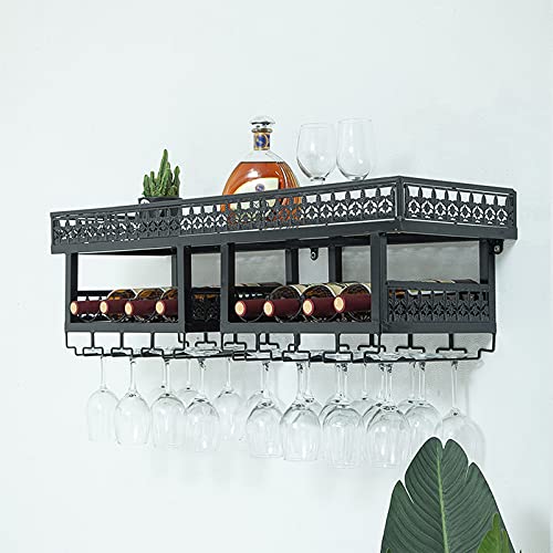 KEppd Wine Rack Wall Mounted - Wrought Iron Wine Rack | Wall-Mounted | Wine Bottle Wine Glass Holder | Rustic Modern Minimalist Style | Living Ro