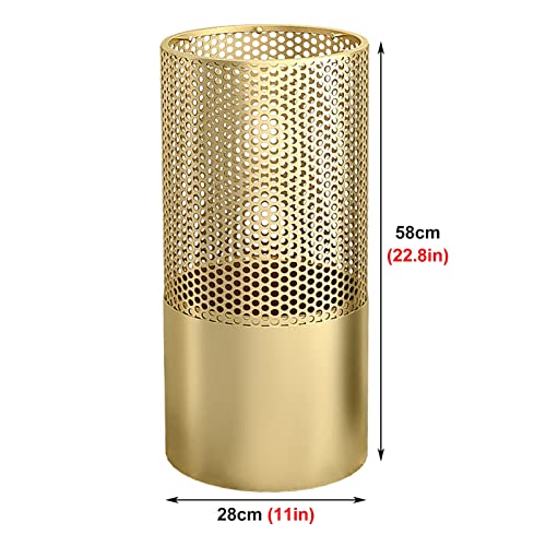 FBITE Umbrella Stands,Round Metal Mesh Umbrella Bucket with Hooks, Hollow Out Storage Rack for Canes Walking Sticks Umbrellas, Patio Home Front D