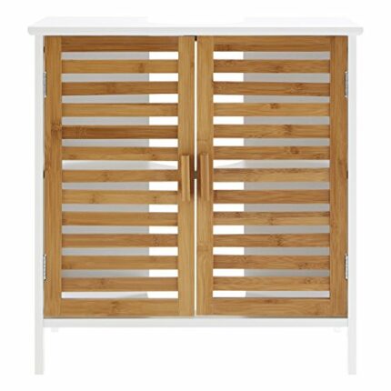 Premier Housewares Bamboo Under Sink Cabinet - White, H60 x W60 x D30cm