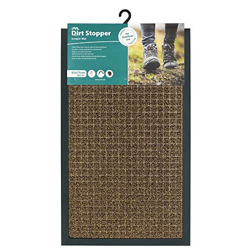 JVL Patterned Dirt Stopper Scraper Square Design Entrance Door Mat, Grey, 45 x 75 cm
