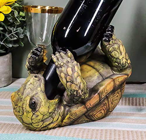 Ebros Gift Tipsy Drinking Reptile Turtle Tortoise Wine Bottle Holder Caddy Figurine Animal Pet Wildlife Nature Accent Sculpture Wine Rack Stand
