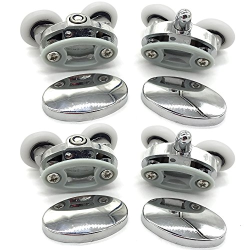 Set of 4 New Oval Butterfly Twin Wheel 23mm Shower Door Rollers (Diameter 23mm2top2bottom) (23mm Distance :27mm)