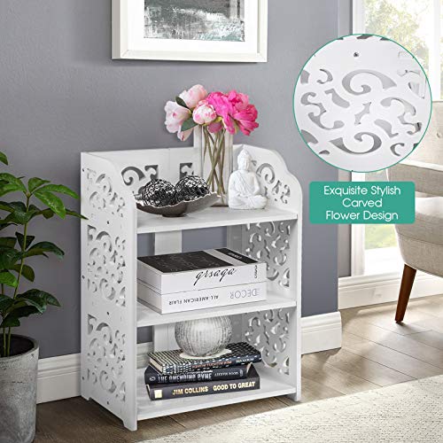 Shoe Rack White, Modern Carved 3 Tiers Freestanding Shoe Rack, Space Saver Stackable White Home Storage Organiser Unit, for Hallway Entryway Bedr