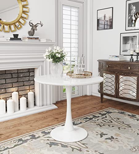 Sinovoy White Round Dining Table Modern Style 31.5" with Pedestal Base in Tulip Design, Mid-Century Leisure Table for Kitchen Dining Room & Livin