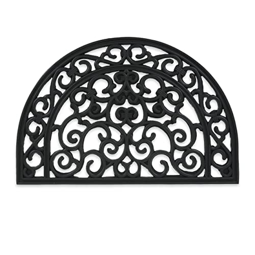 Relaxdays Rubber Doormat 60 x 40 cm, Weatherproof, Non-Slip, Ornaments, Indoor and Outdoor Door Mat, Black