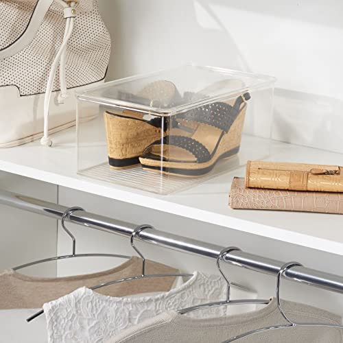 mDesign Storage Box Stackable - Shoe Storage With Lid - Stackable Shoe Box - Up to Shoe Size 42 - Shoe Organiser Made of Durable Plastic - Set of