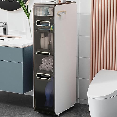 OPSREY Bathroom Floor Storage Cabinet With Transparent Drawers narrow Slender And Tall Movable Towel Storage Rack Side Independent Rolling Device
