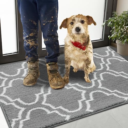 Ompaa Moroccan Trellis Door Mat Indoor Outdoor, Dog Mat for Muddy Paws, Dog Rugs for Floors, Super Absorbent Non-Slip Washable Dirt Trapper, Insi