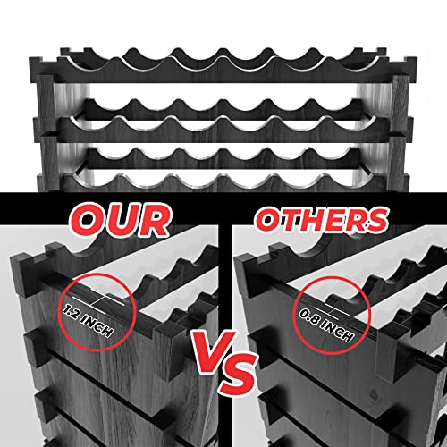 Beyond Your Thoughts Wine Rack Pine Wood 36 Bottle Capacity Stackable Storage Stand Display Shelves, Wobble-Free, Thicker Wood, Black (36 Bottle