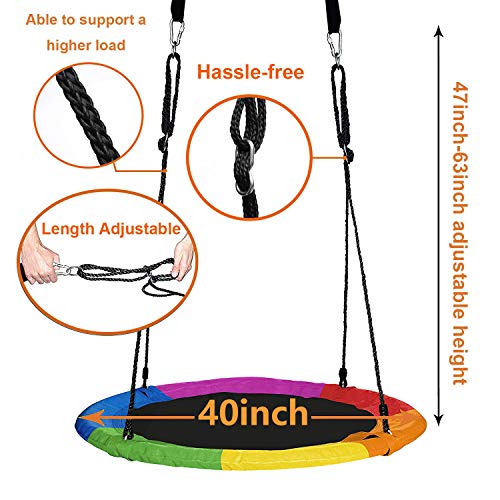 Nest Swing Round Tree Swing Flying Family Swing Seat with Hanging Straps Set For Kids Children Friends Adult Outdoor Backyard Garden (Multicolour