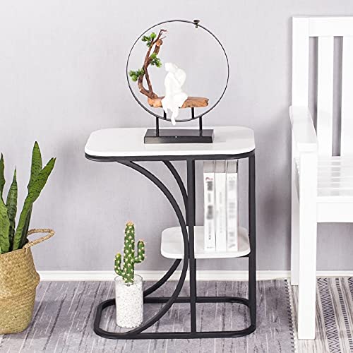 JYDQM Balcony Coffee Table Small House Marble Side Cabinet Living Room Sofa Corner Bedroom Bedside Table (Color : Gold+white marble)