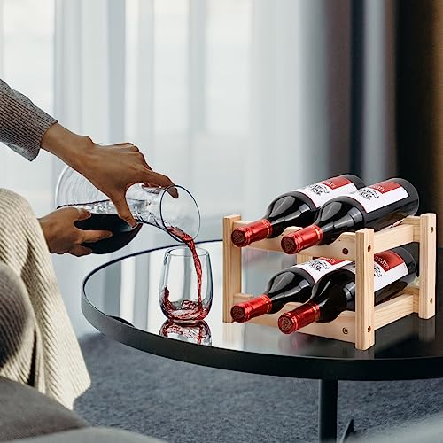 Fangehong Wooden Wine Rack, 3 Tier 6 Bottles Wine Bottle Display Shelves, Free Standing Wine Storage Holder, Wine Racks for Kitchen Pantry Wine C