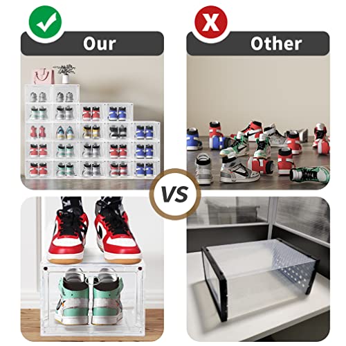 OMOPIN Clear Plastic Shoe Boxes Stackable, 10 Pack Drop Front Shoe Box, Shoe Storage Box, Sneaker Storage Shoe Containers for Size 12 (Clear 10pa