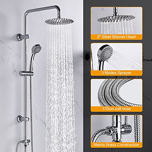 Ibergrif M20702 Shower Column System Without Tap, Shower Set Included Rainfall Shower Head, Handheld Shower, Hoses, Diverter, Shower Rod, Mountin