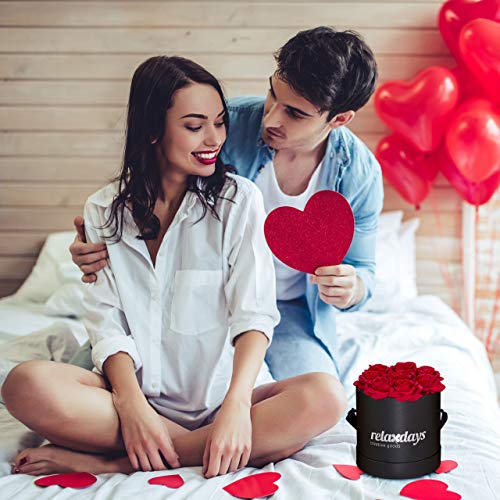 Relaxdays Round Flowerbox with 8 Faux Roses, Black Box, Last 10 Years, Gift, Decorative Bouquet, Red, 17 x 17 x 17 cm