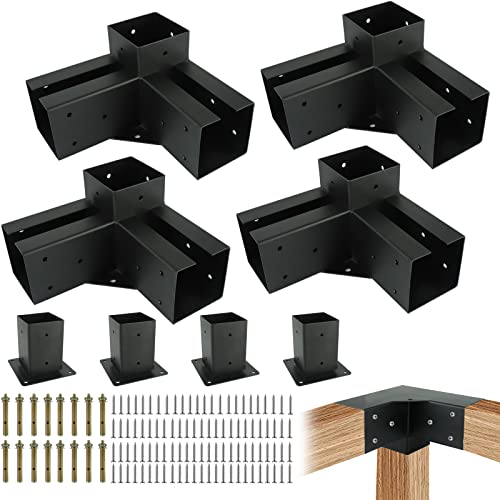 Pergola Gazebo Brackets-Kit Toja Grid - Nopwer 3-Way Right Angle Corner Bracket for 4x4 Inch Wood Beams