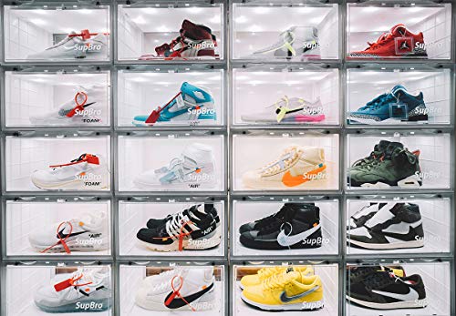 SupBro Led Collection Crate - Voice Control - Easy Access Storage Shoes box, Stackable Shoe Storage with clear plastic door for sneakers (11.2 x