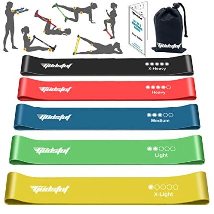 Güdstuf Resistance Bands [Set of 5] Pocket Gym with Carry Case. Skin Friendly Exercise Bands for Yoga, Pilates, Strength Training, Physiotherapy,