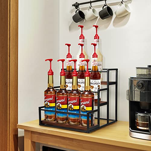 THYGIFTREE Coffee Syrup Rack Organizer Syrup Bottle Holder Stand for Coffee Bar 3-Tier 12 Bottles Storage Shelves for Syrup, Wine, Dressing for K