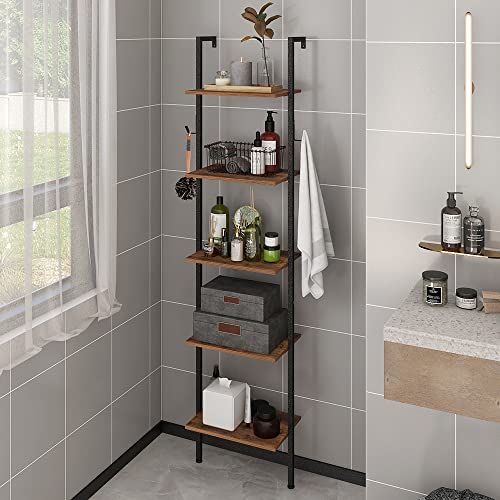 VEDECASA 5 Tiers Bookshelf Wall Mounted Industrial Ladder Shelf Bookcase with Wood and Metal Frame Open Display Shelves for Home Office Living Ro