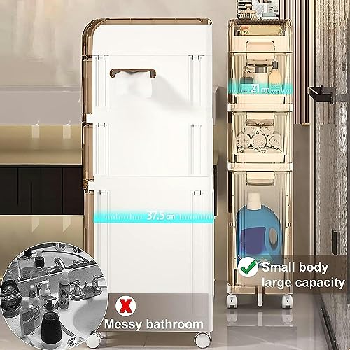 Bathroom Storage Cabinet for Small Spaces, 3/4/5 Drawer Narrow Bathroom Floor Cabinet Strong Frame Home Storage Container Tower, Large Capacity S