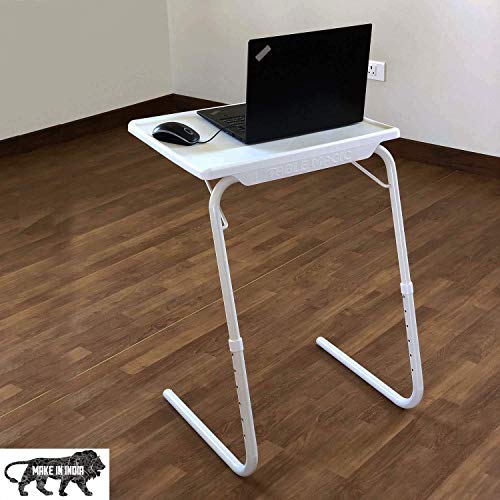 OAK N' OAK BUNNY BEAR ® TABLE-WHITE | Adjustable Multi Position Portable Folding Table Mate for Bed Trey, Work, Watch TV, Dining, Study, Outdoor