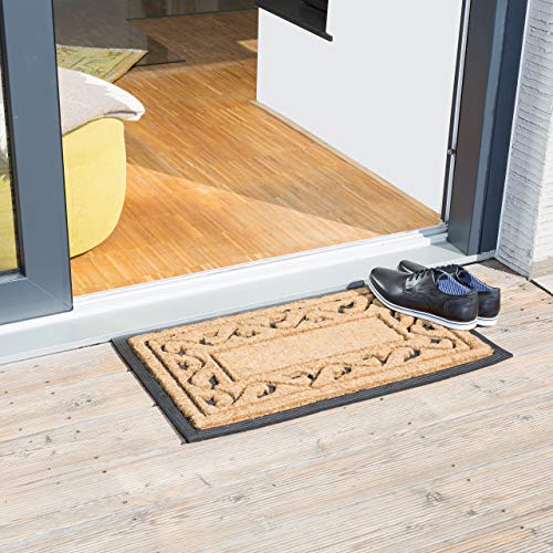 Relaxdays Coconut Fiber & PVC Rubber Doormat Anti-Slip Welcome Mat for Indoor & Outdoor Use w/ Floral Pattern made of Sustainable Coir Floor Mat