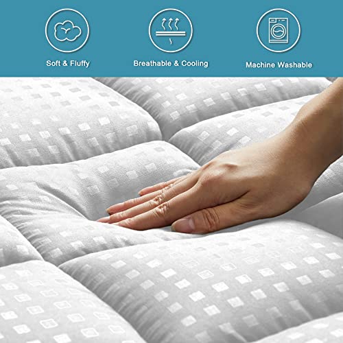HYLEORY Queen Mattress Pad Quilted Fitted Mattress Protector Cooling Pillow Top Mattress Cover Breathable Fluffy Soft Mattress Topper with 8-21"