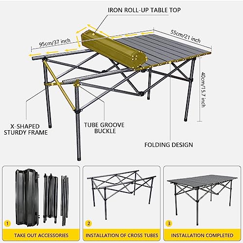 Olrla Roll up Picnic Table and 4 Foldable Chairs Set for Kids and Teens, Beach Party, RV Travel, BBQ, Maple Leaves