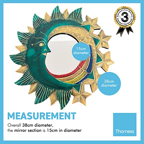 Thorness Large wooden CELESTIAL wall hanging DECORATIVE MIRROR | Wall Decoration Hallway Mirror for Bedroom Living Room Bathroom Hallway | 38mm d