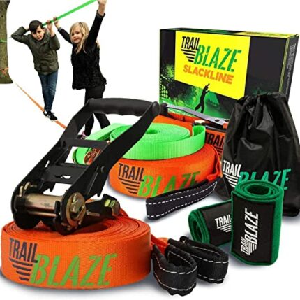 Trailblaze Complete Slackline Kit with Training Line | Slackline for Kids with Tree Protectors Ratchet Cover | Premium Slackline Beginner Kit Per