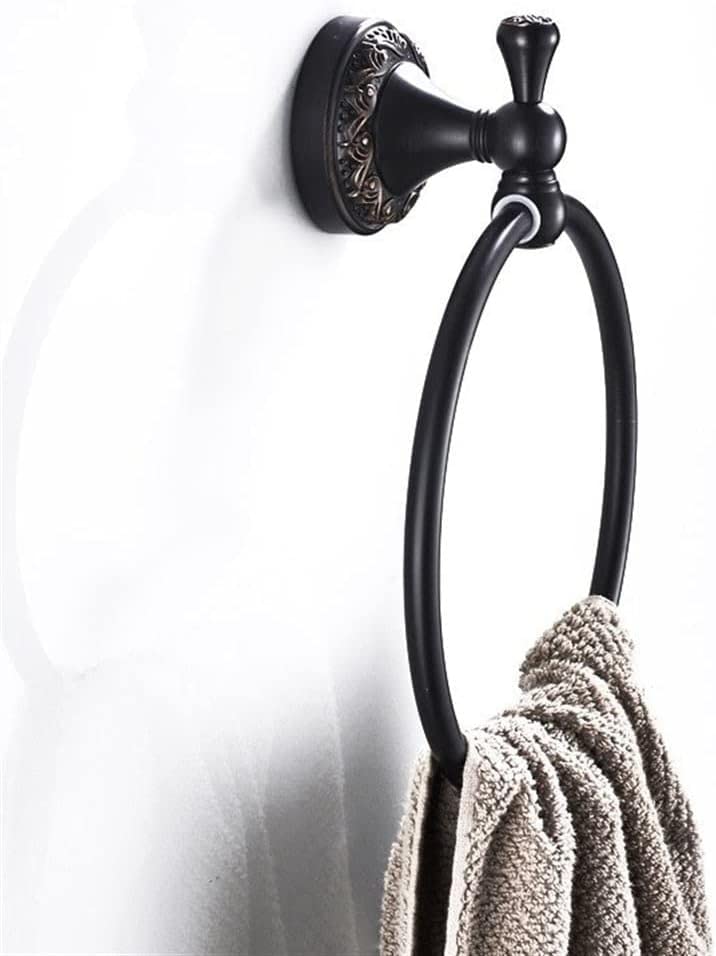 RAKUTE Black Bronze Brushed Towel Ring, Retro Towel Rack, Bathroom Pendant Black Round Towel Holder Bathroom Ring